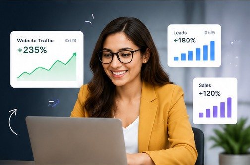 Digital marketing professional reviewing analytics